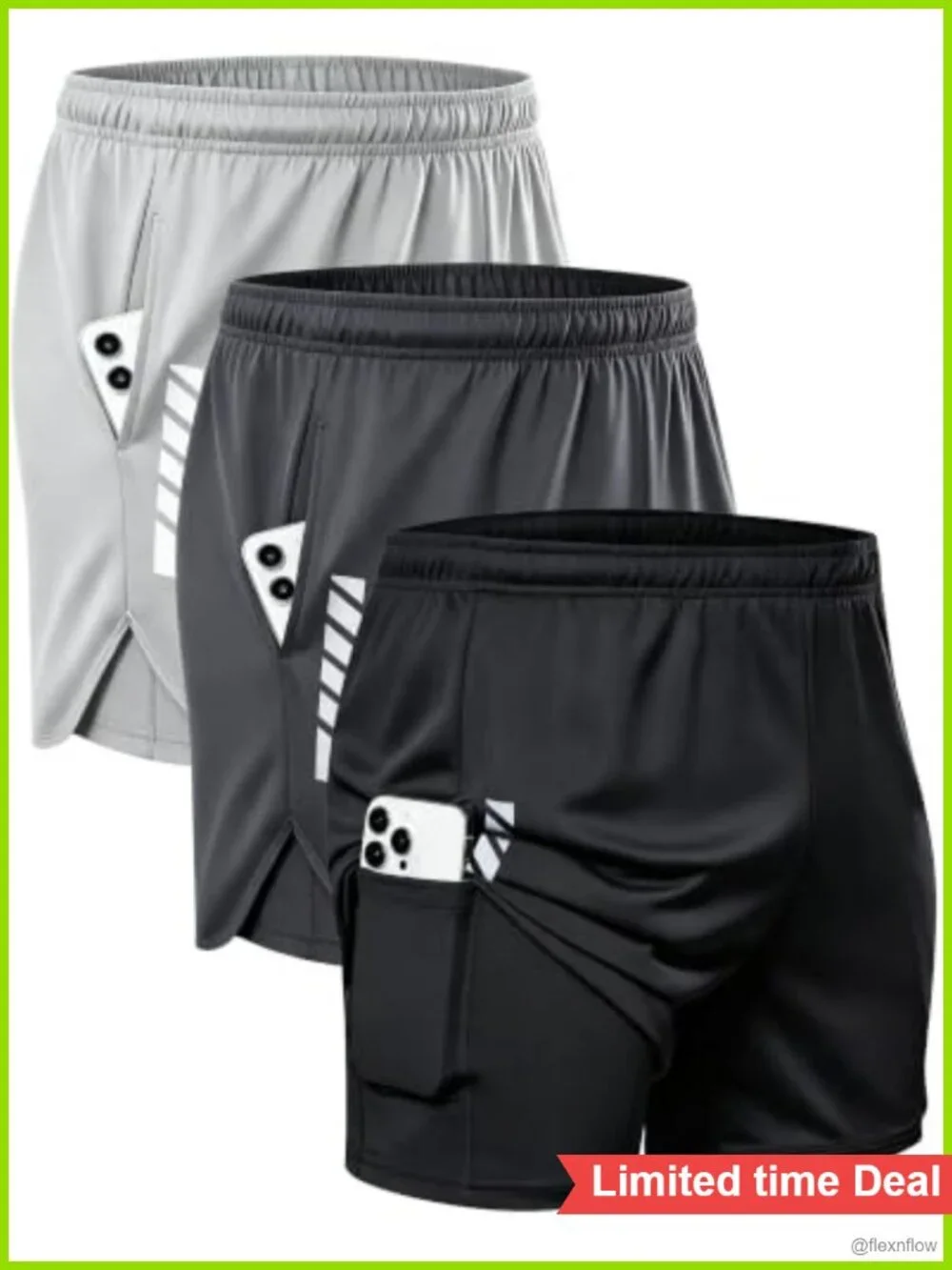 Men's 2-in-1 Running Shorts with Liner Quick Dry Athletic Gym